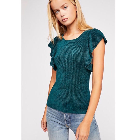 Free People Nikita Ruffle Top Teal Green - Picture 4 of 4